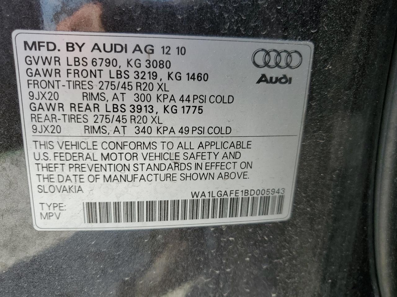 WA1LGAFE1BD005943 2011 Audi Q7 Premium Plus