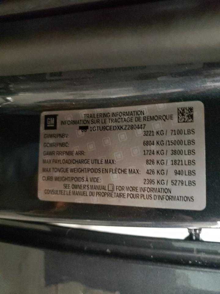 1GTU9CEDXKZ280447 2019 GMC Sierra K1500 Elevation