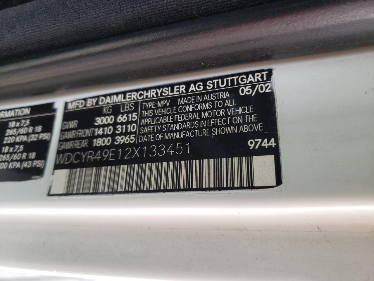 WDCYR49E12X133451 2002 Mercedes-Benz G 500