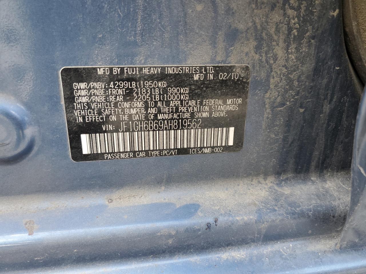 JF1GH6B69AH819562 2010 Subaru Impreza 2.5I Premium