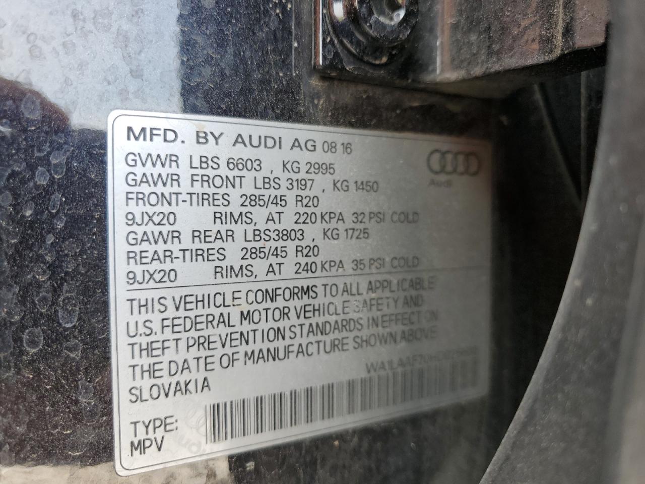 WA1LAAF70HD025600 2017 Audi Q7 Premium Plus