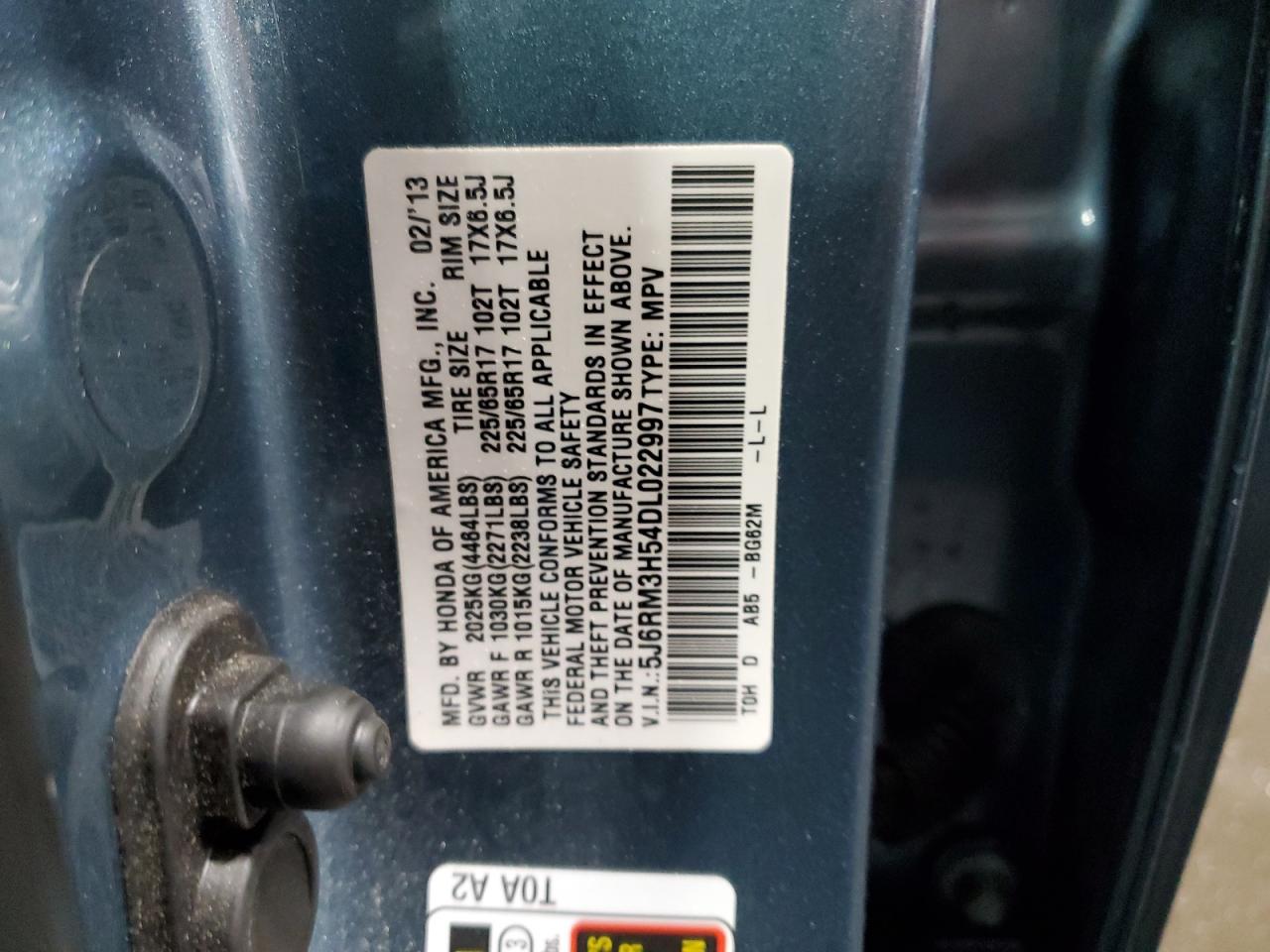 5J6RM3H54DL022997 2013 Honda Cr-V Ex