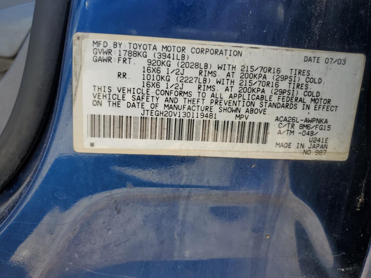 JTEGH20V130119481 2003 Toyota Rav4