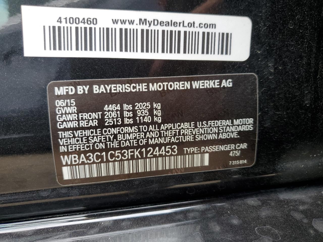 WBA3C1C53FK124453 2015 BMW 328 I Sulev