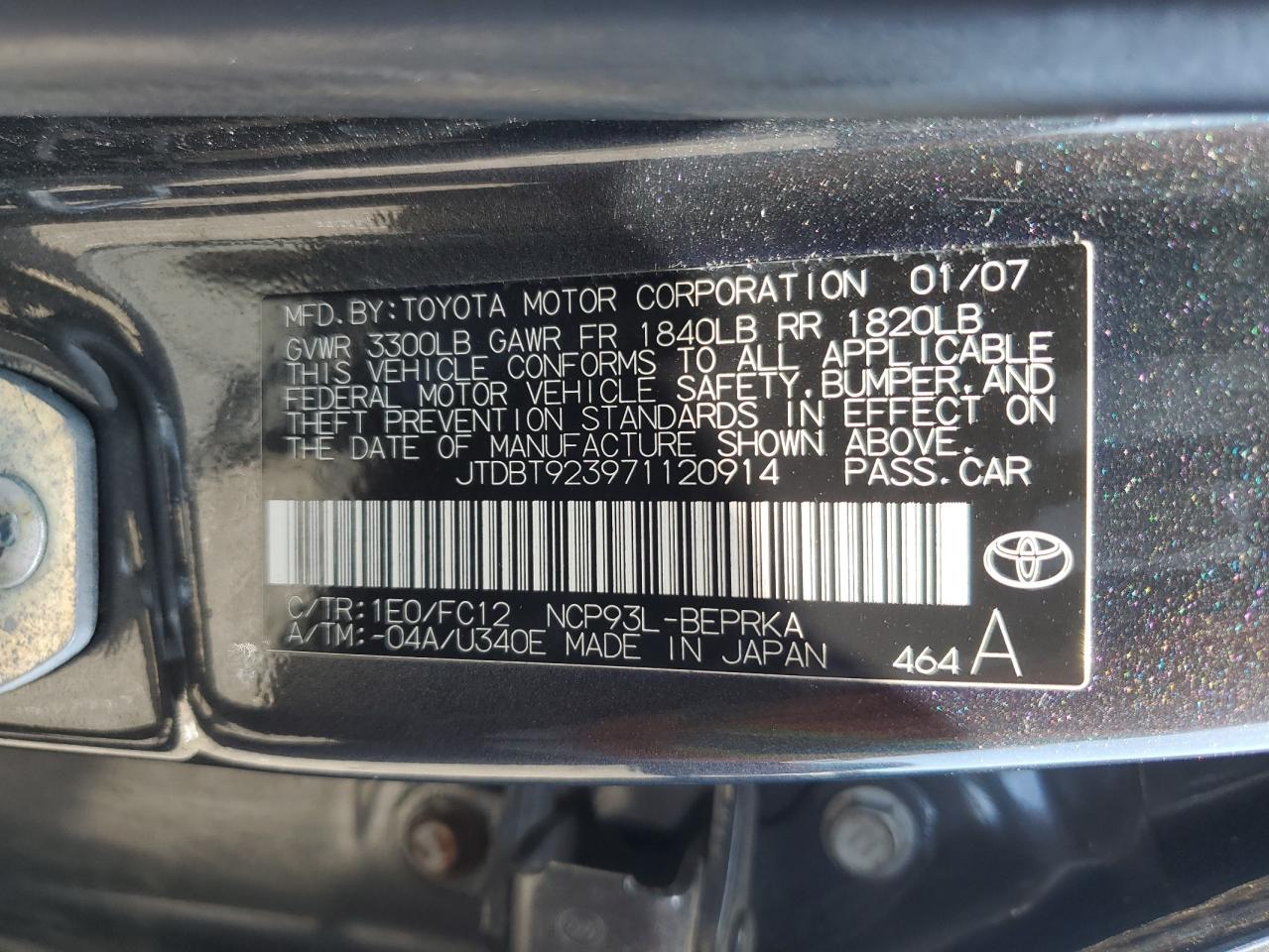 JTDBT923971120914 2007 Toyota Yaris