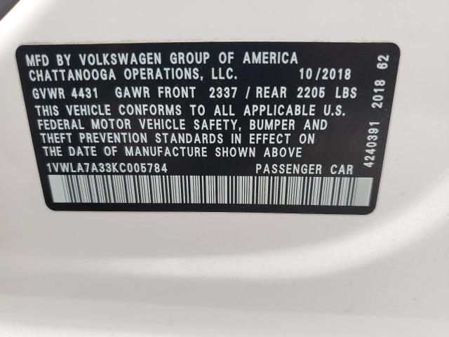 2019 VOLKSWAGEN PASSAT WOL - 1VWLA7A33KC005784