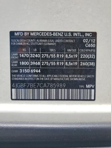 4JGBF7BE7CA785989 2012 Mercedes-Benz Gl 450 4Matic