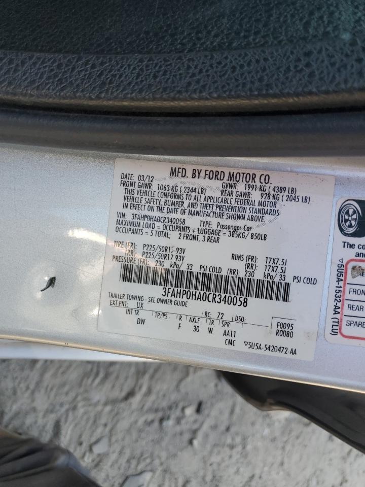 3FAHP0HA0CR340058 2012 Ford Fusion Se