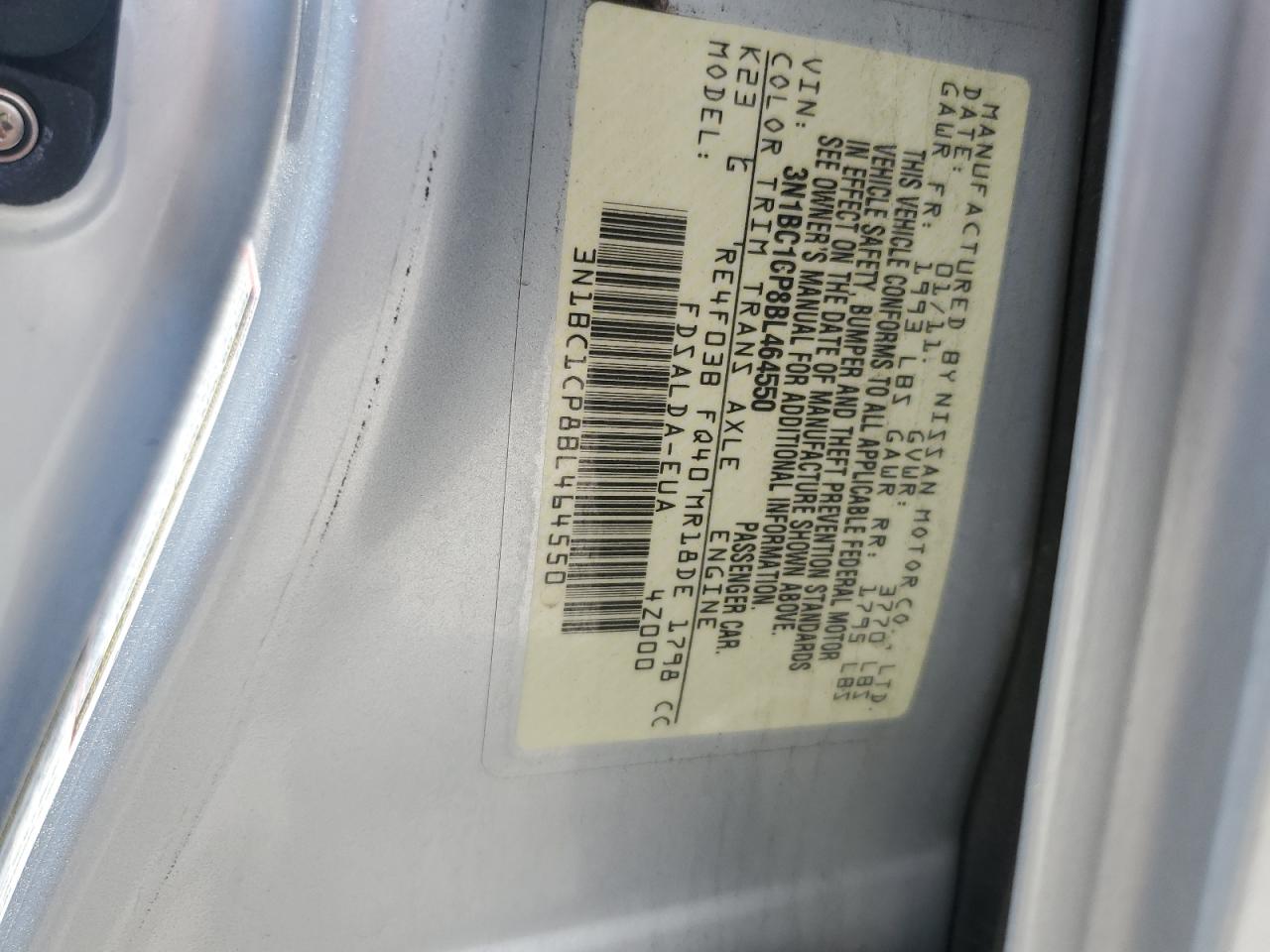 3N1BC1CP8BL464550 2011 Nissan Versa S