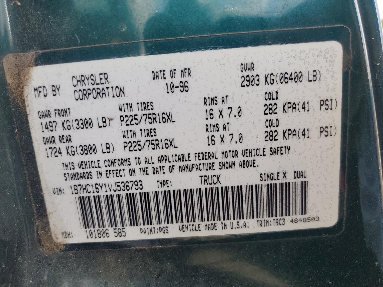 1B7HC16Y1VJ536793 1997 Dodge Ram 1500