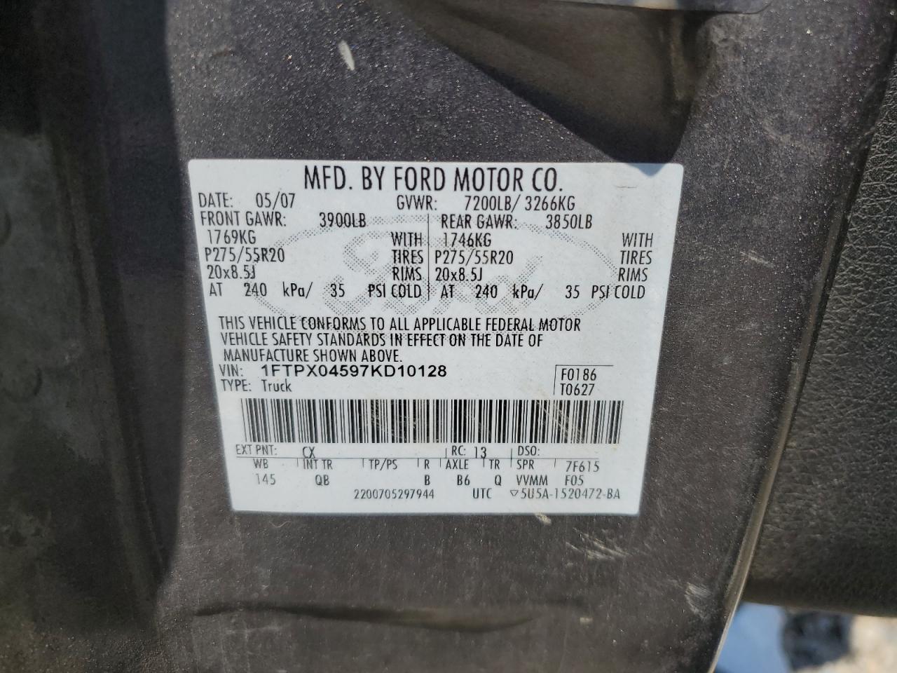 1FTPX04597KD10128 2007 Ford F150