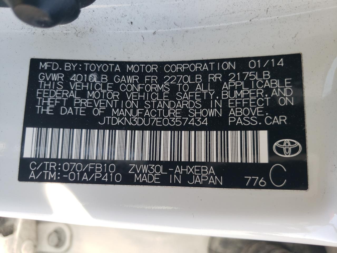 JTDKN3DU7E0357434 2014 Toyota Prius