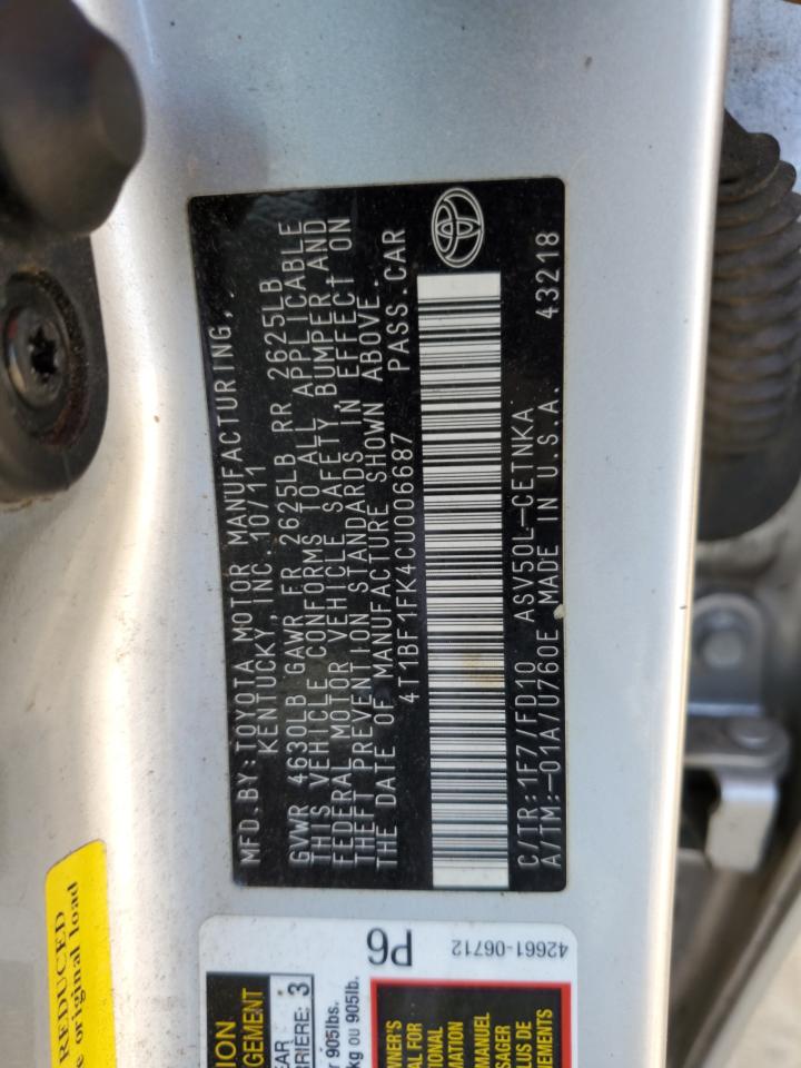 4T1BF1FK4CU006687 2012 Toyota Camry Base