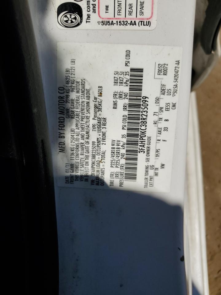 3FAHP0KC3BR235099 2011 Ford Fusion Sport