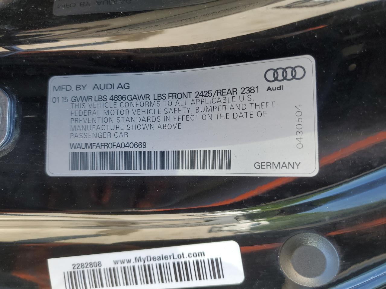 WAUMFAFR0FA040669 2015 Audi A5 Premium Plus