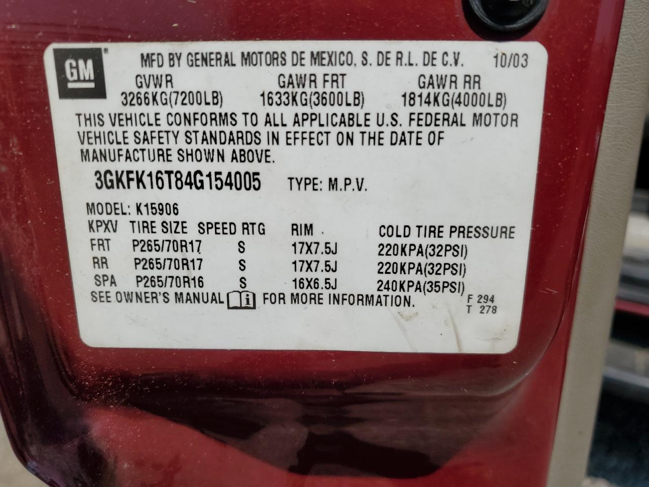 3GKFK16T84G154005 2004 GMC Yukon Xl K1500