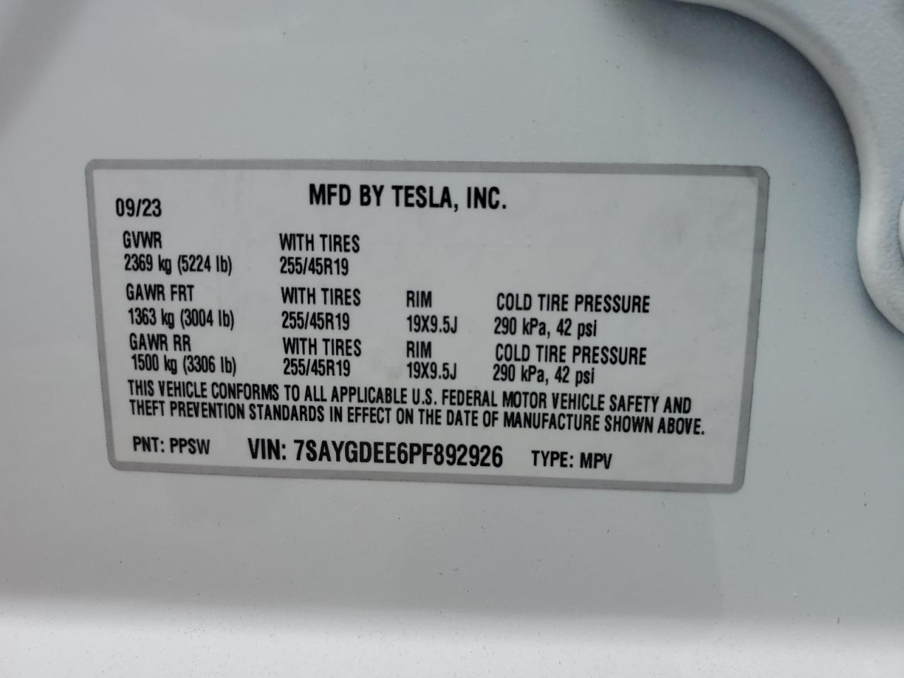 7SAYGDEE6PF892926 2023 Tesla Model Y