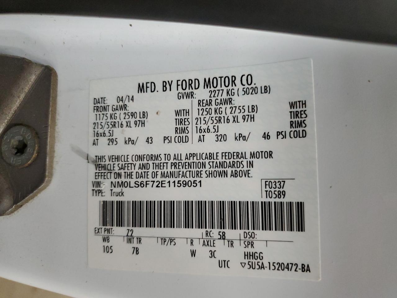 NM0LS6F72E1159051 2014 Ford Transit Connect Xlt