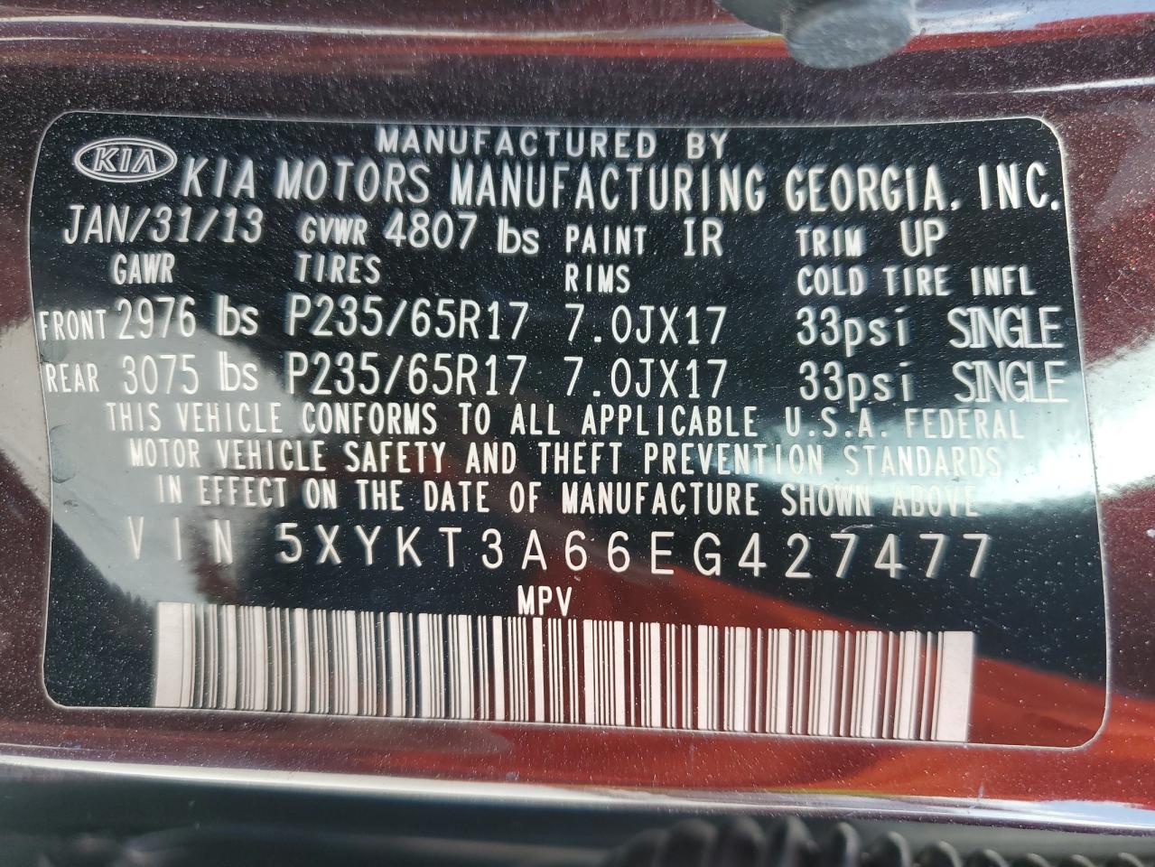 5XYKT3A66EG427477 2014 Kia Sorento Lx