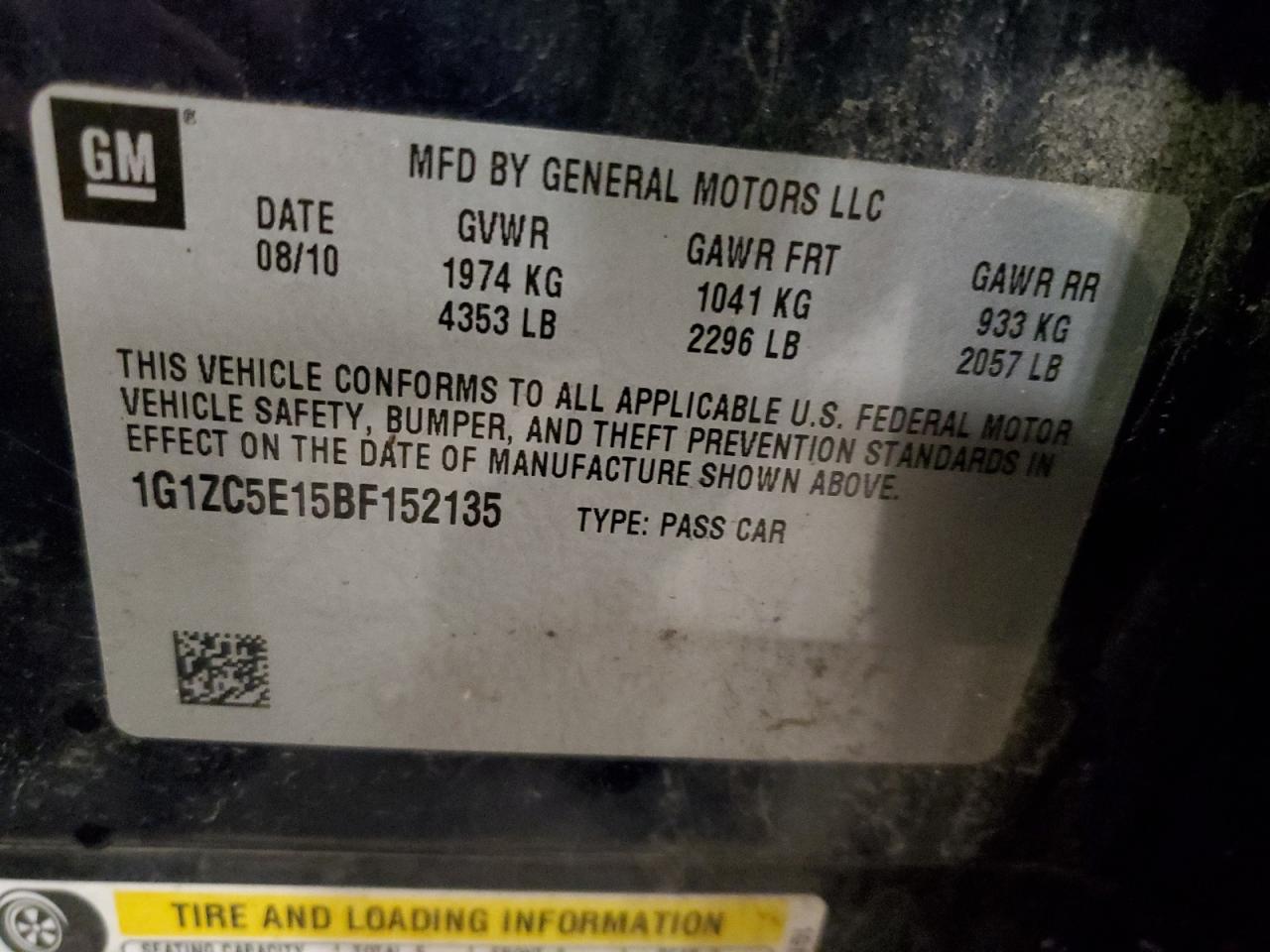 1G1ZC5E15BF152135 2011 Chevrolet Malibu 1Lt