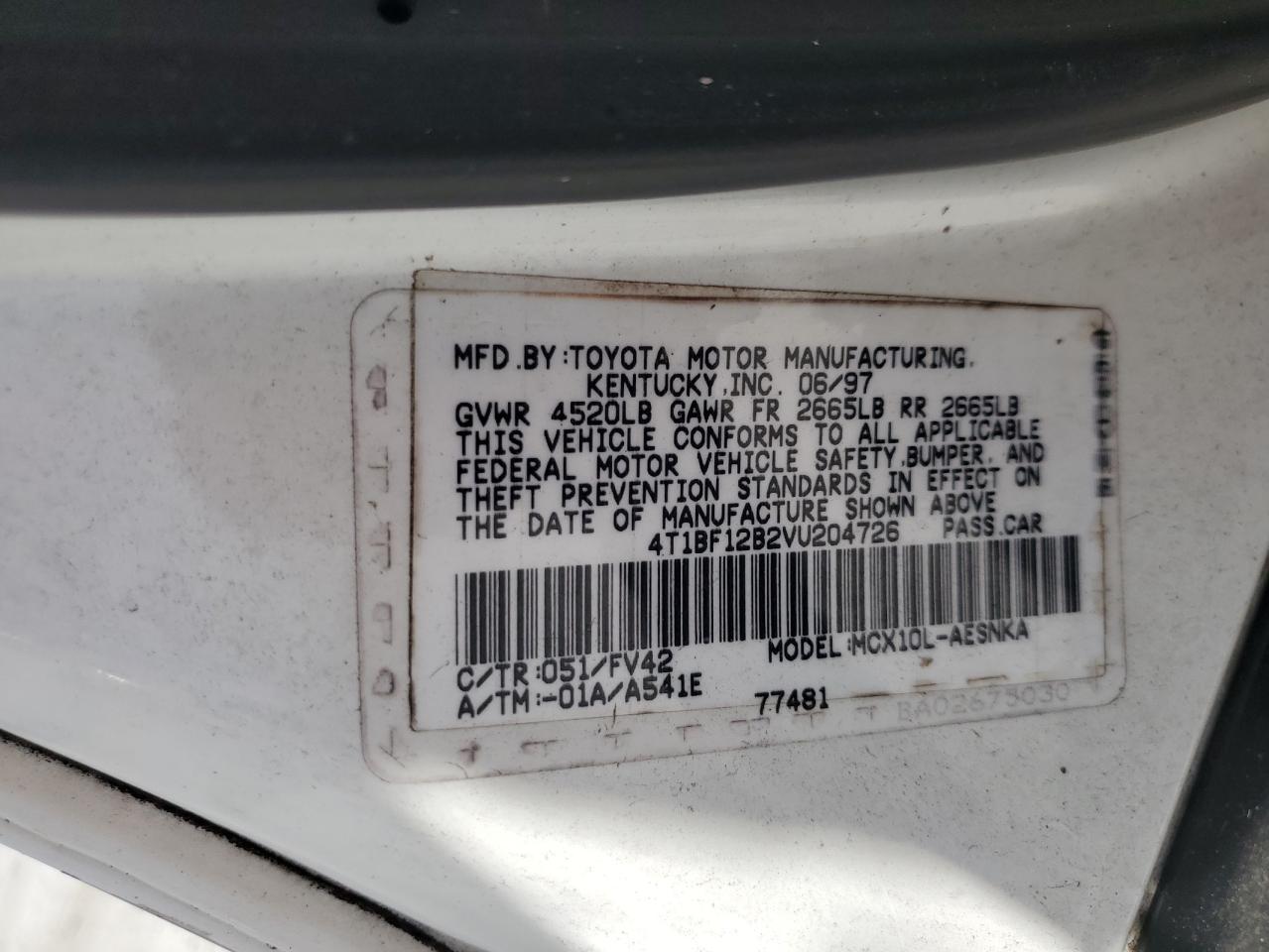 4T1BF12B2VU204726 1997 Toyota Avalon Xl