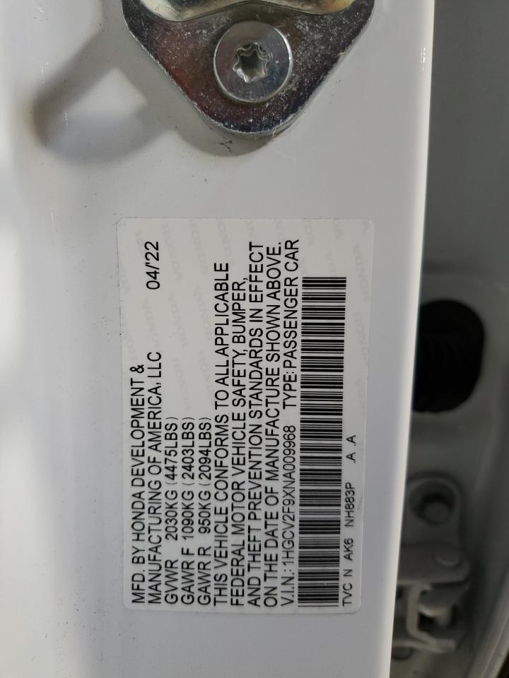 1HGCV2F9XNA009968 2022 Honda Accord Touring