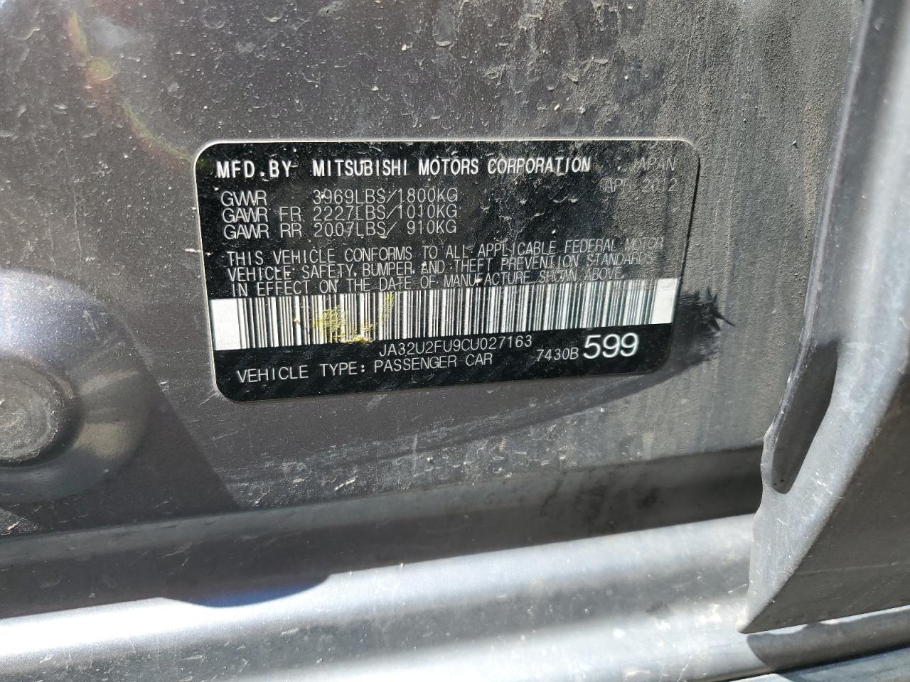 JA32U2FU9CU027163 2012 Mitsubishi Lancer Es/Es Sport