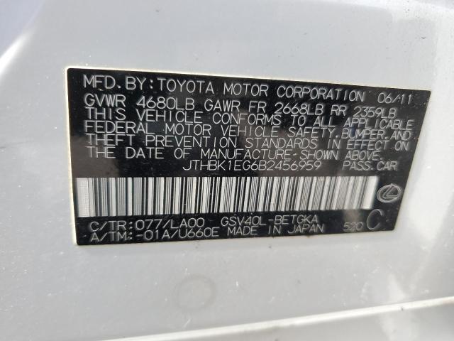 2011 Lexus Es 350 VIN: JTHBK1EG6B2456959 Lot: 59307654