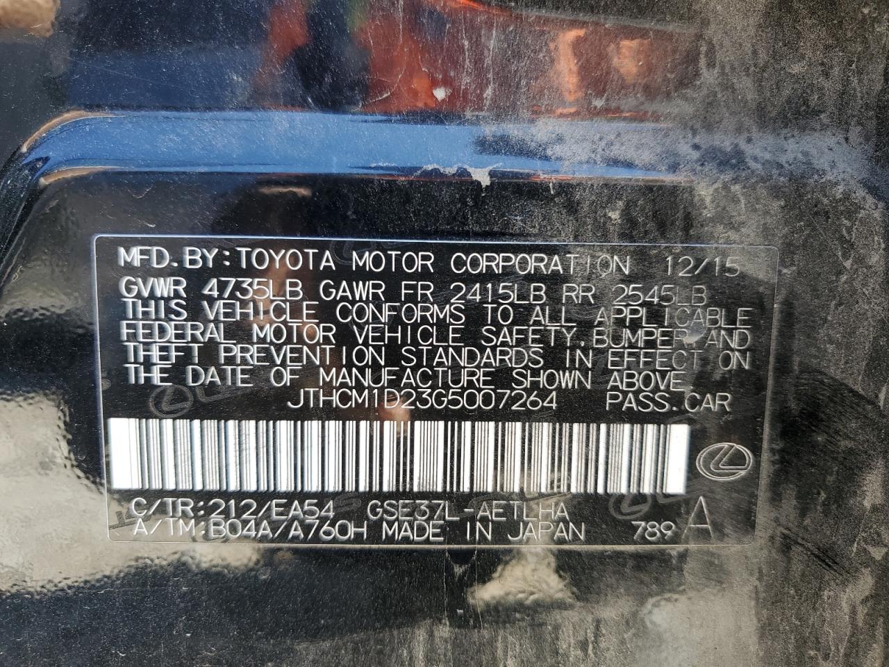 JTHCM1D23G5007264 2016 Lexus Is 300