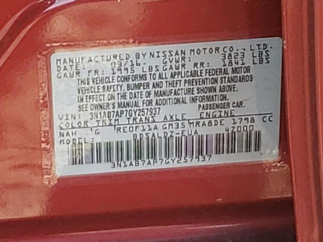 2016 NISSAN SENTRA S - 3N1AB7AP7GY257937