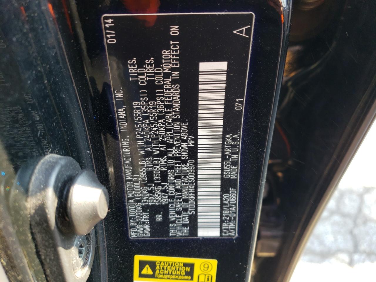 5TDDKRFHXES009970 2014 Toyota Highlander Limited