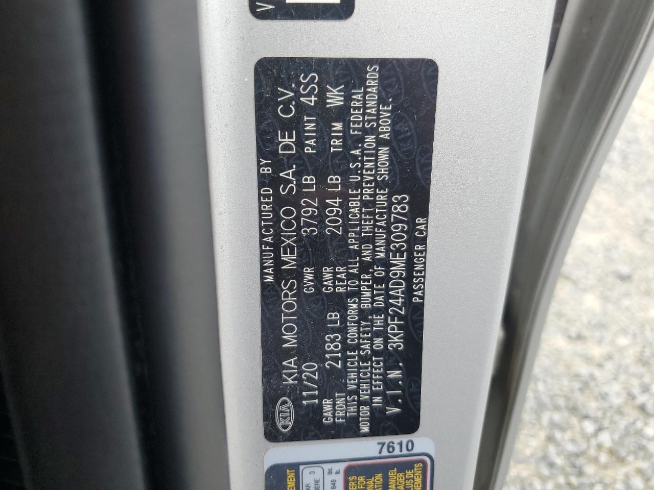 3KPF24AD9ME309783 2021 Kia Forte Fe