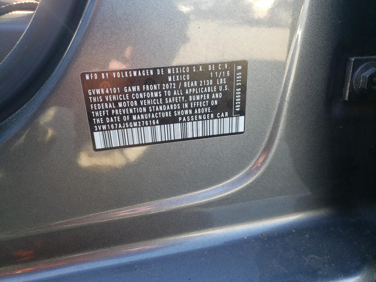 3VW167AJ5GM276164 2016 Volkswagen Jetta S