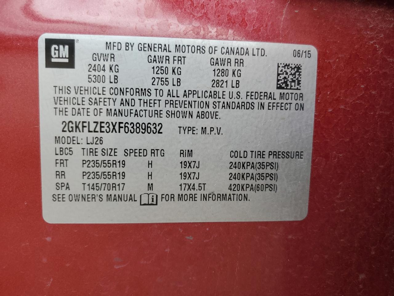 2GKFLZE3XF6389632 2015 GMC Terrain Denali