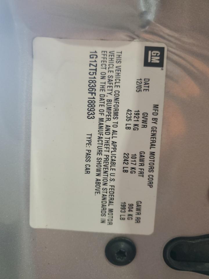 1G1ZT51836F188933 2006 Chevrolet Malibu Lt