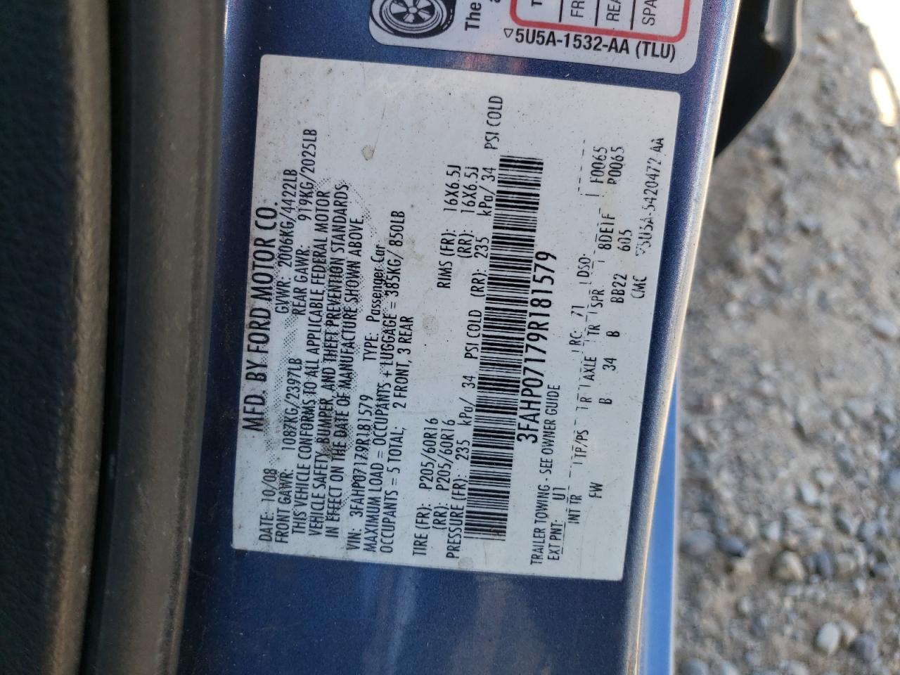 3FAHP07179R181579 2009 Ford Fusion Se