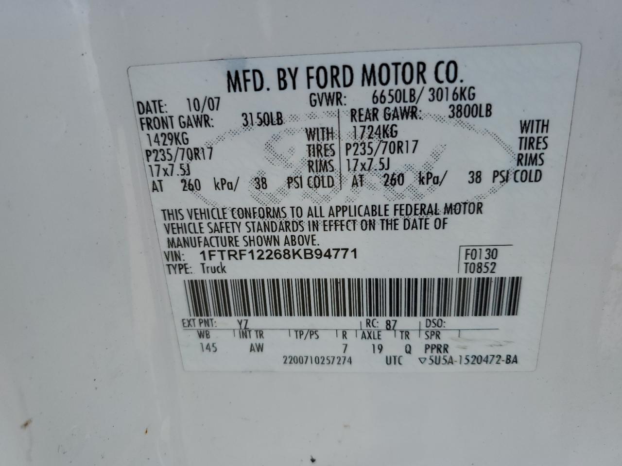 1FTRF12268KB94771 2008 Ford F150