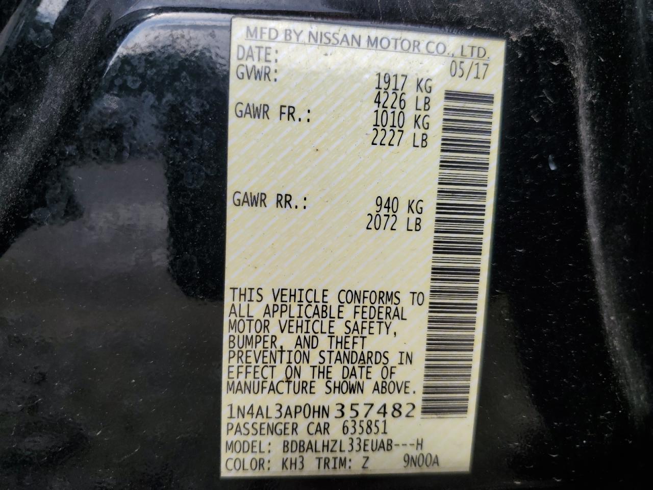 1N4AL3AP0HN357482 2017 Nissan Altima 2.5