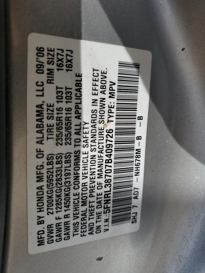 5FNRL38707B409726 2007 Honda Odyssey Exl