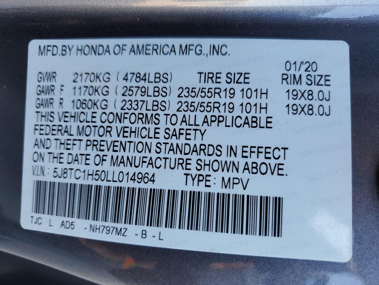 5J8TC1H50LL014964 2020 Acura Rdx Technology