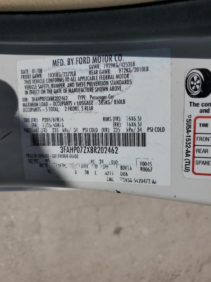 3FAHP07ZX8R202462 2008 Ford Fusion Se