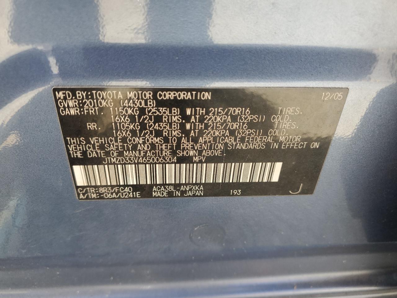 JTMZD33V465006304 2006 Toyota Rav4