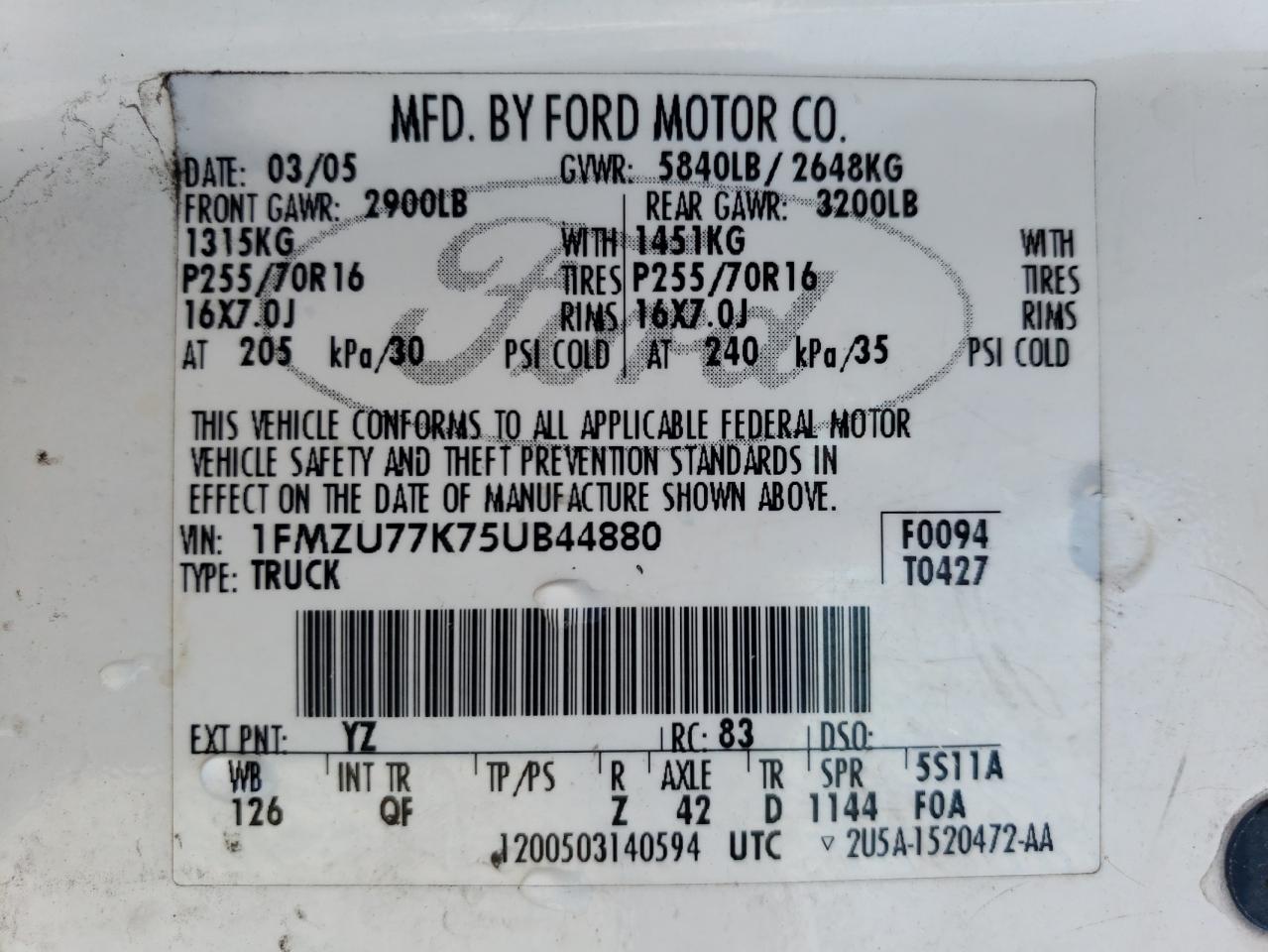 1FMZU77K75UB44880 2005 Ford Explorer Sport Trac