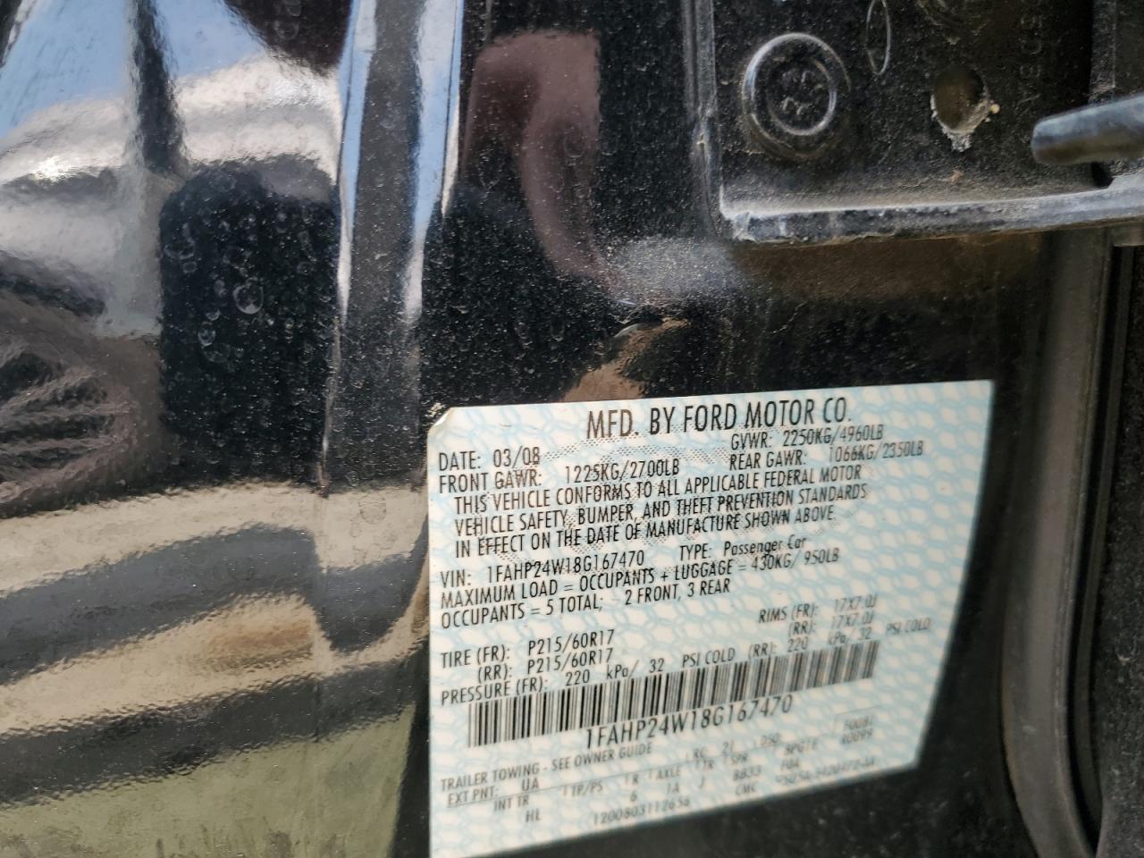 1FAHP24W18G167470 2008 Ford Taurus Sel