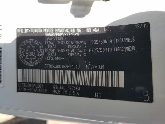2016 TOYOTA SIENNA SE 5TDXK3DC1GS691240