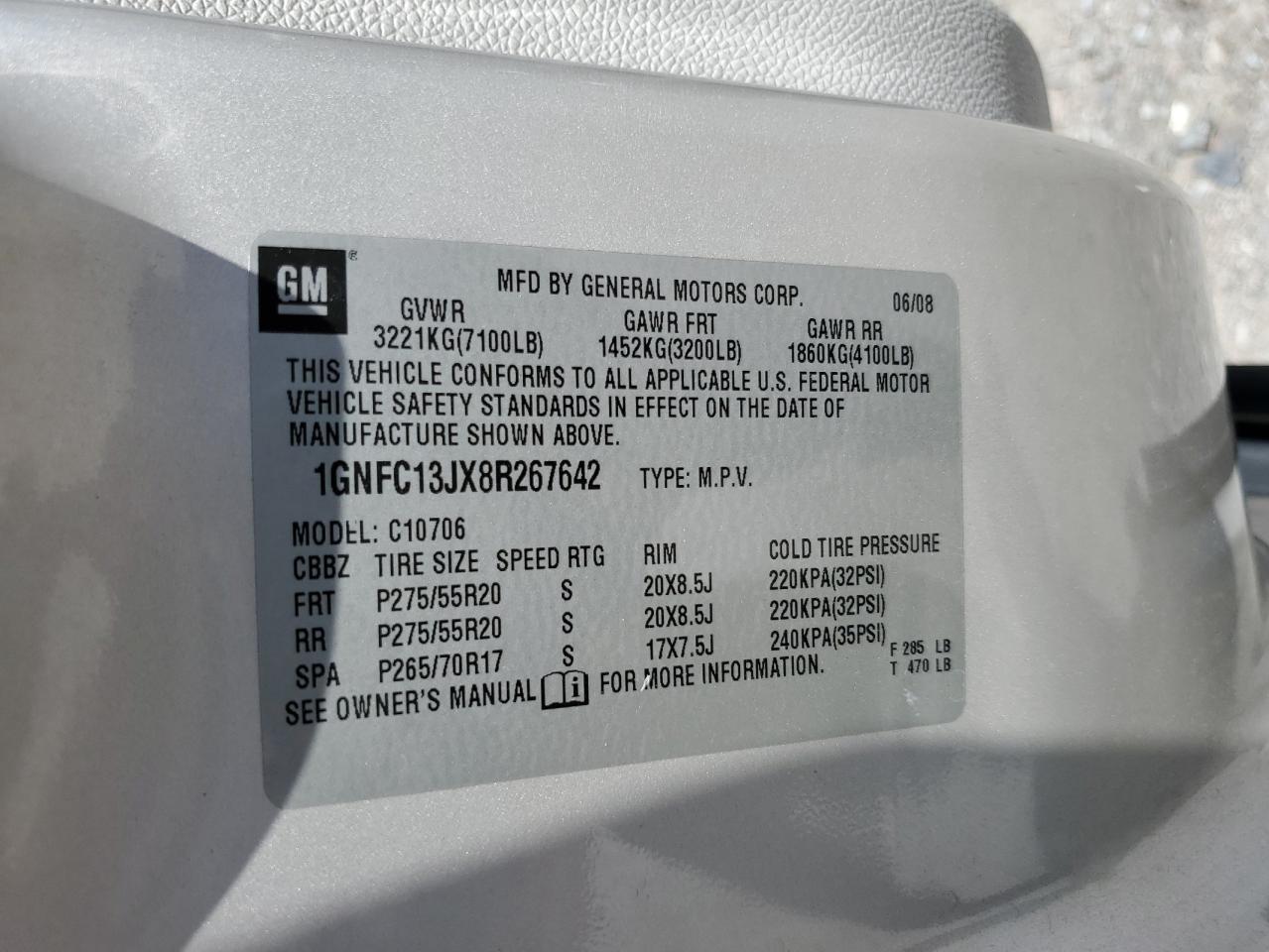 1GNFC13JX8R267642 2008 Chevrolet Tahoe C1500