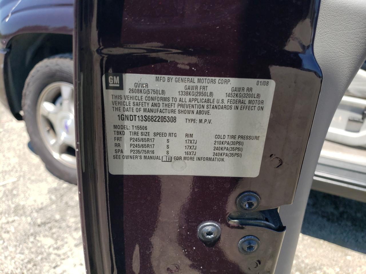 1GNDT13S682205308 2008 Chevrolet Trailblazer Ls