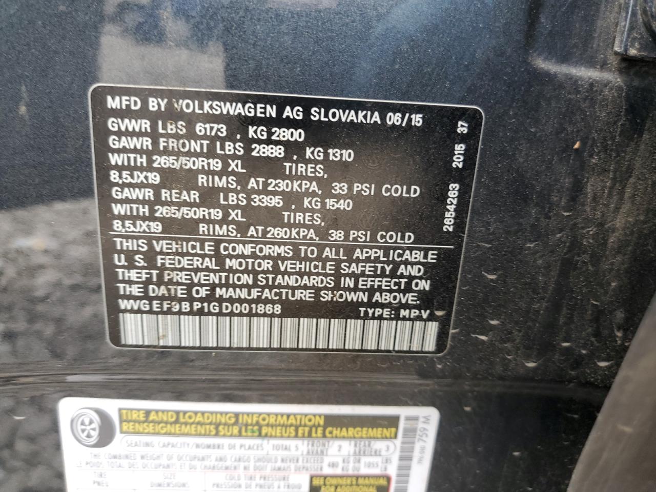 WVGEF9BP1GD001868 2016 Volkswagen Touareg Sport