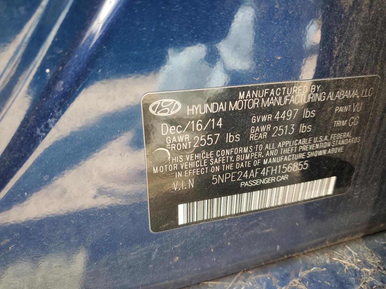 2015 Hyundai Sonata Se vin: 5NPE24AF4FH156855