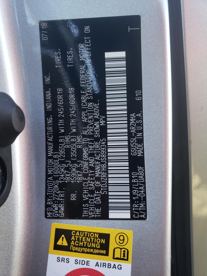 5TDJZRFH8JS899345 2018 Toyota Highlander Se